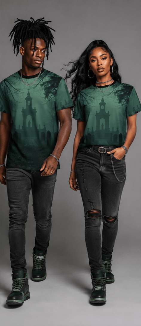 Eerie Cemetery Unisex Tees, Halloween T-Shirt, Gloomy Ghost Shirt, Spooky Apparel, Unique Graphic Tee - Rich and Rich Homeopportunities