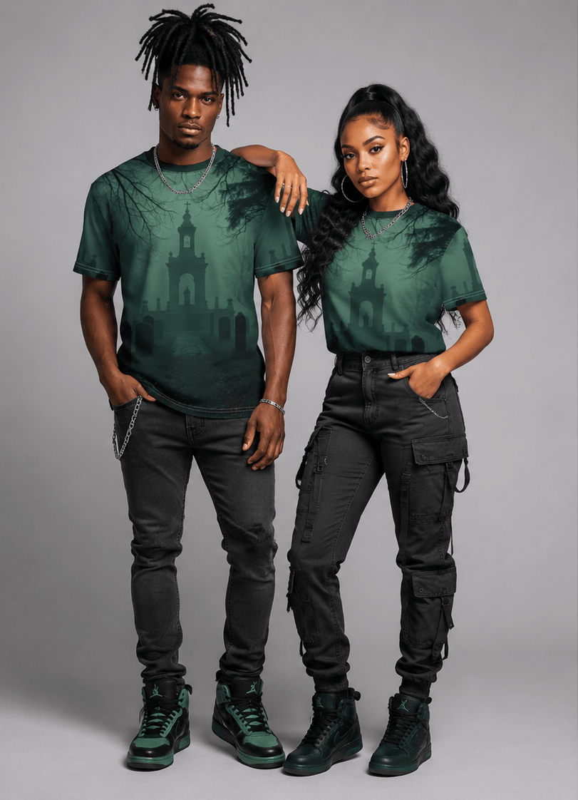 Eerie Cemetery Unisex Tees, Halloween T-Shirt, Gloomy Ghost Shirt, Spooky Apparel, Unique Graphic Tee - Rich and Rich Homeopportunities