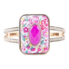 Load image into Gallery viewer, Pink Agate Stacked Stone Floral Cuff Bracelet
