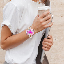 Load image into Gallery viewer, Pink Agate Stacked Stone Floral Cuff Bracelet
