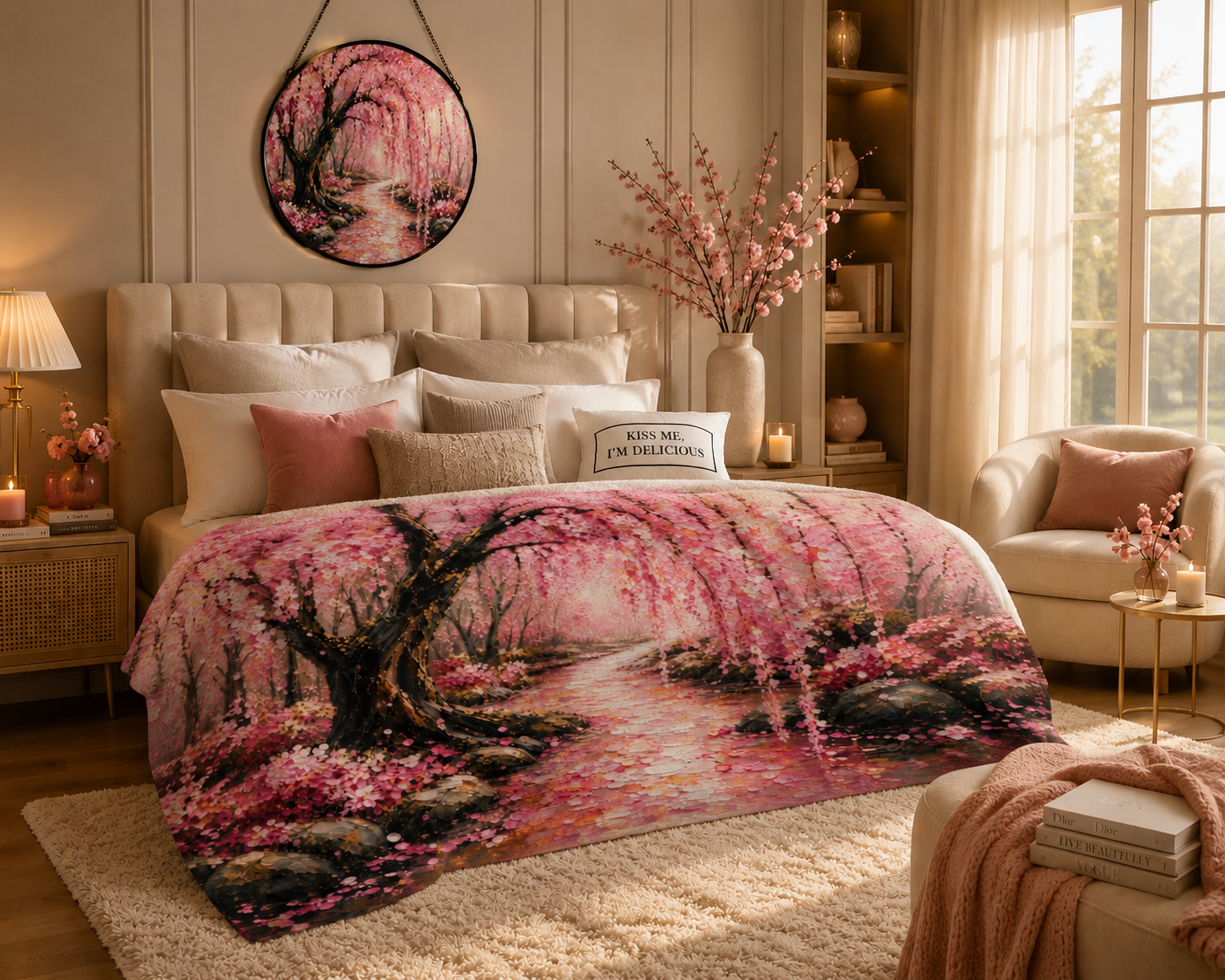 Japanese Cherry Blossom Sherpa Fleece Blanket 90 x 108
