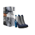Rich and Rich Women's Blue Polkadot Elastic Designer Boot with 5-inch platform heel