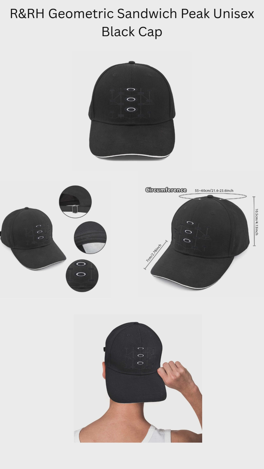 R&RH Geometric Sandwich Peak Unisex Black Cap