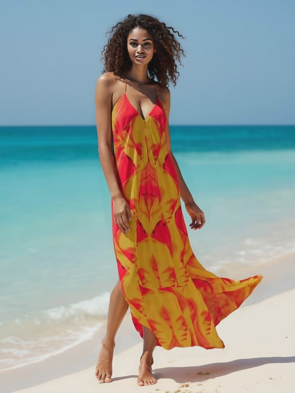 Rich and Rich Orange Abstract Halterneck Dress