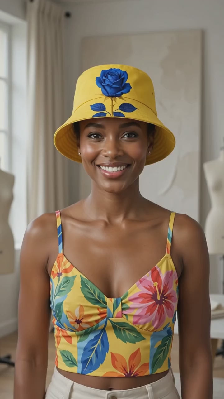 Rich and Rich Yellow Blue Rose Bucket Hat