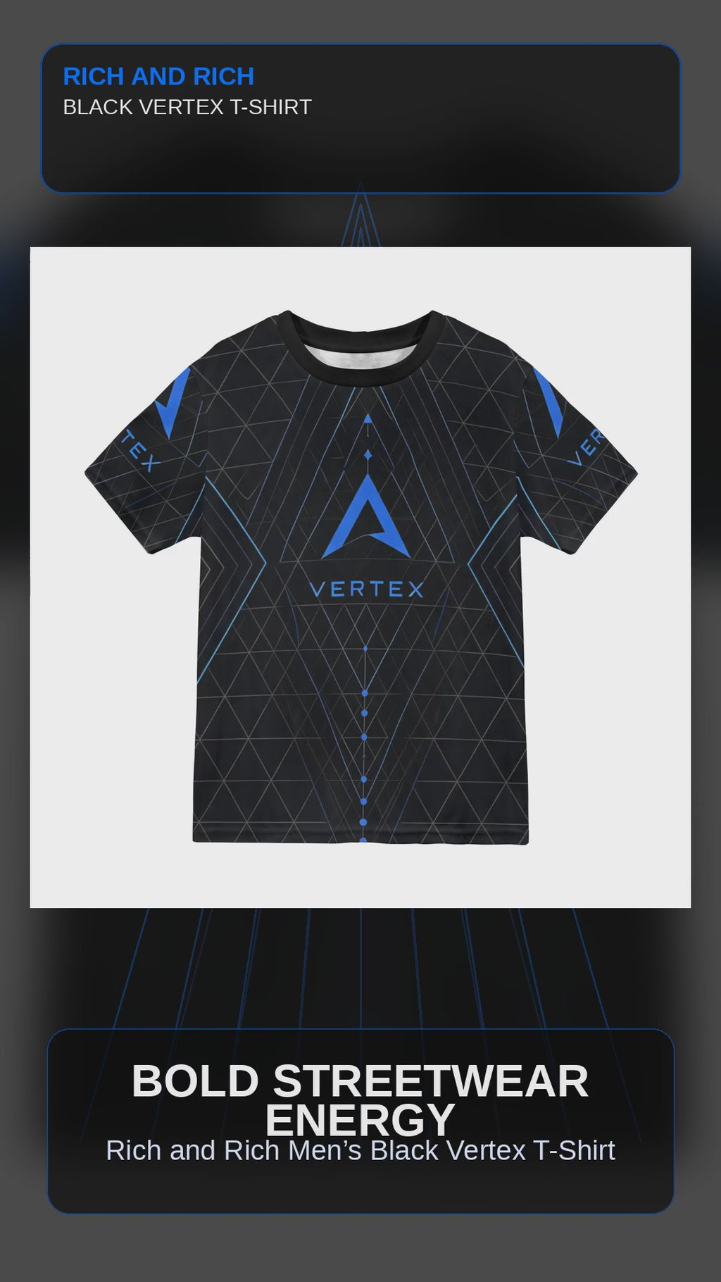 Rich and Rich Men’s Black Vertex T-Shirt | All-Over Print Mesh Graphic Tee