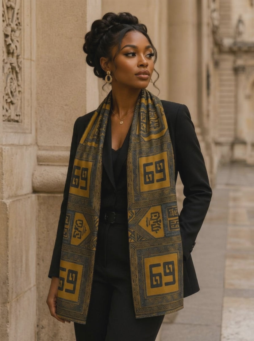 Rich and Rich Yellow Grounded Earth Paris Chiffon Unisex Scarf or Shawl
