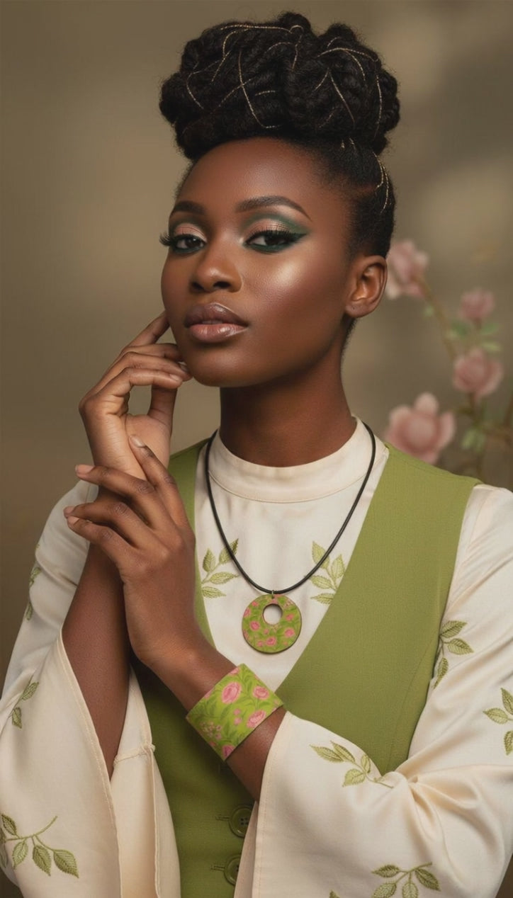 Rich and Rich Pink Floral Wooden Pendant Necklace Organic