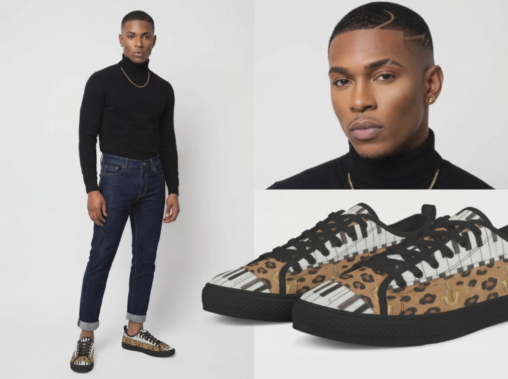 Rich and Rich Men's Brown Animal Piano Saxophone Canvas Low Top Sneaker
