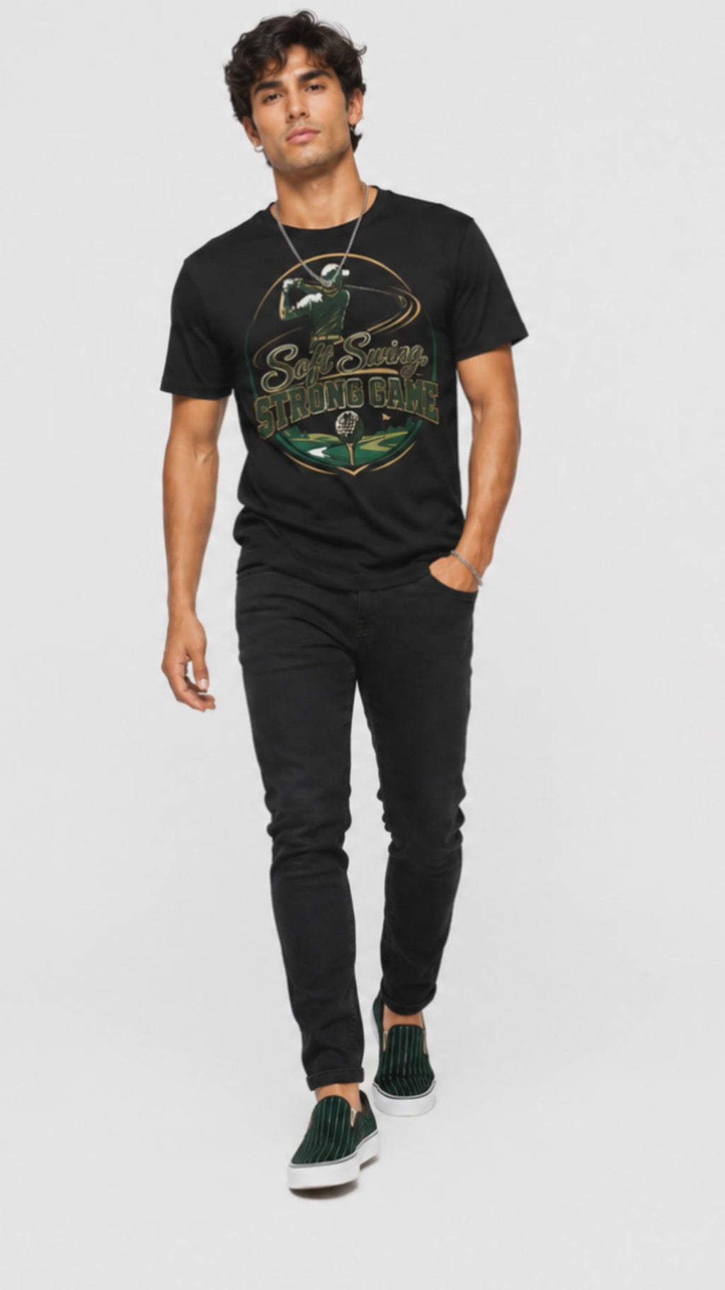 Rich and Rich Men’s Black Golfing T-Shirt | Breathable All-Over Print Mesh Golf Tee for Men