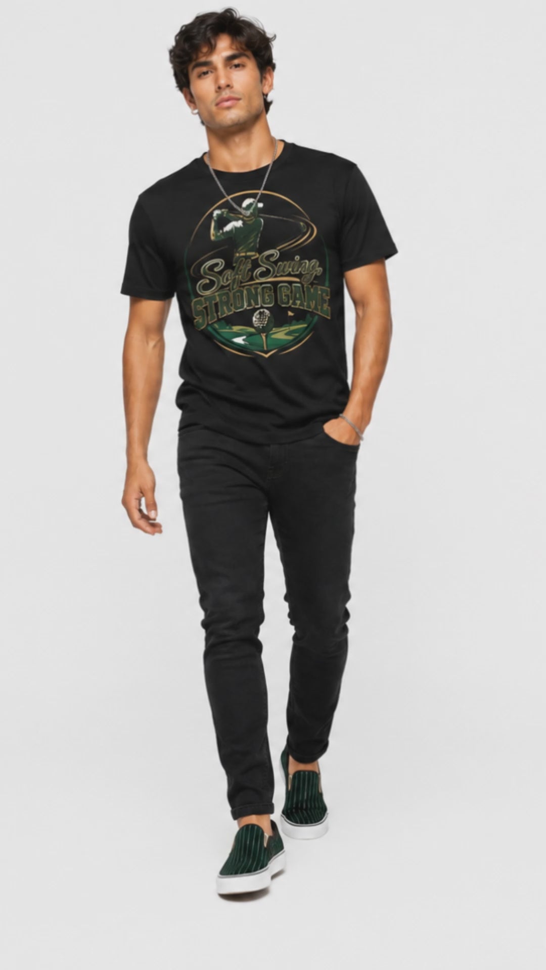 Rich and Rich Men’s Black Golfing T-Shirt | Breathable All-Over Print Mesh Golf Tee for Men