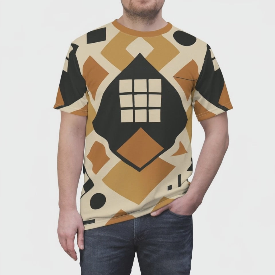 Men's Geometric Shapes Earthtone - Boho Chic for Everyday Wear, Perfect Gift for Art Lovers, Unique Casual T-Shirt, Trendy Summer Top