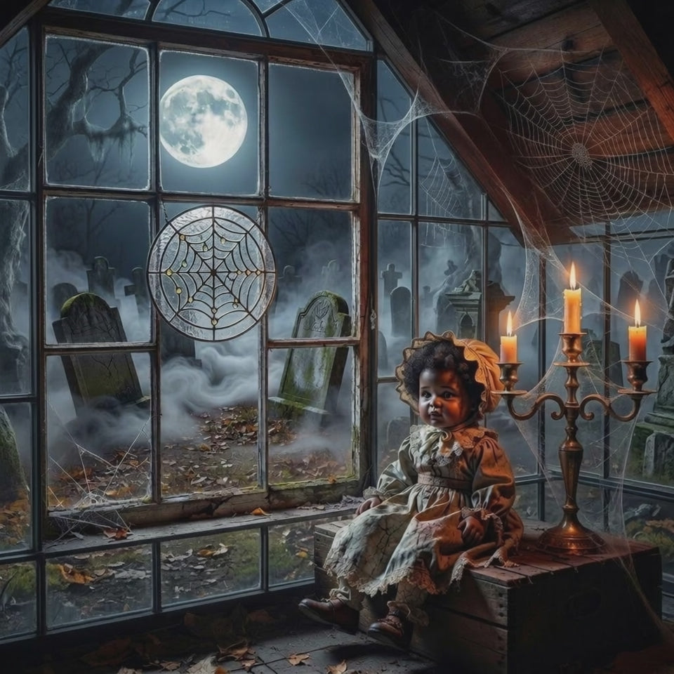 Rich and Rich Assembled Round Acrylic Haunted Doll Jigsaw Puzzle Window Ornament
