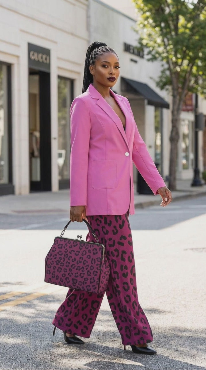 Rich and Rich Magenta Animal Print Blazer Pants Purse Bundle