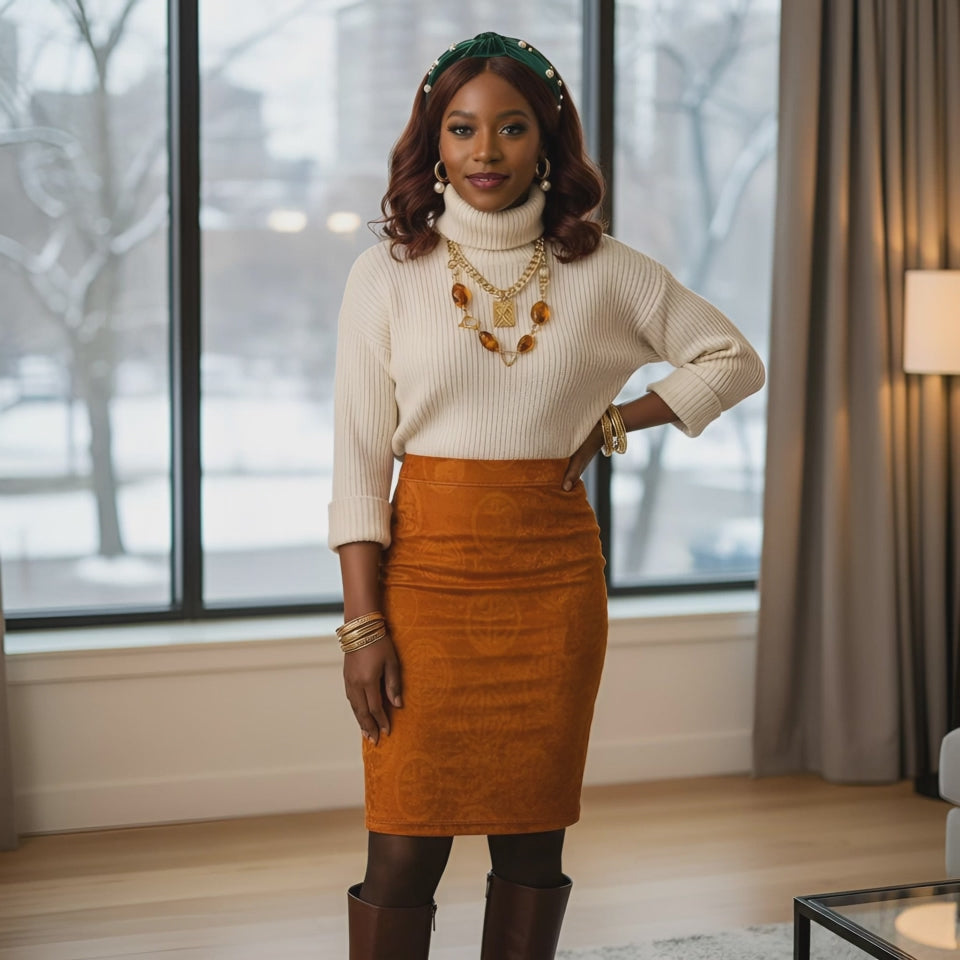 Rich and Rich Orange Feng Shui Women's Pencil Skirt