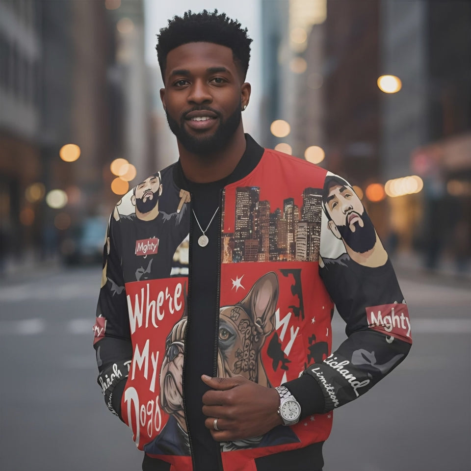 Rich and Rich Graphic Unisex Bomber Red Caricature Jacket