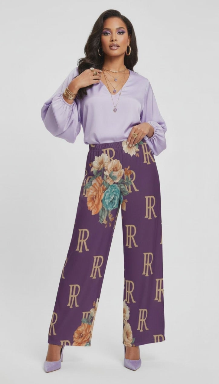 Rich and Rich Women's Purple Designer Wide Leg Pants