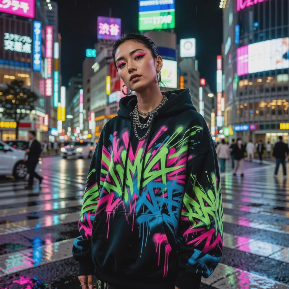 A Neon Graffiti Lettering Women's Black Hoodie
