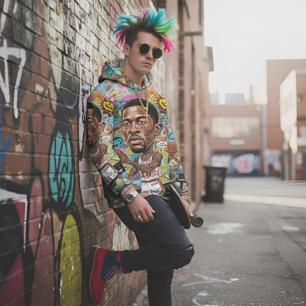 Rich and Rich Multicolor Basketball Man Caricature Men's Hoodie
