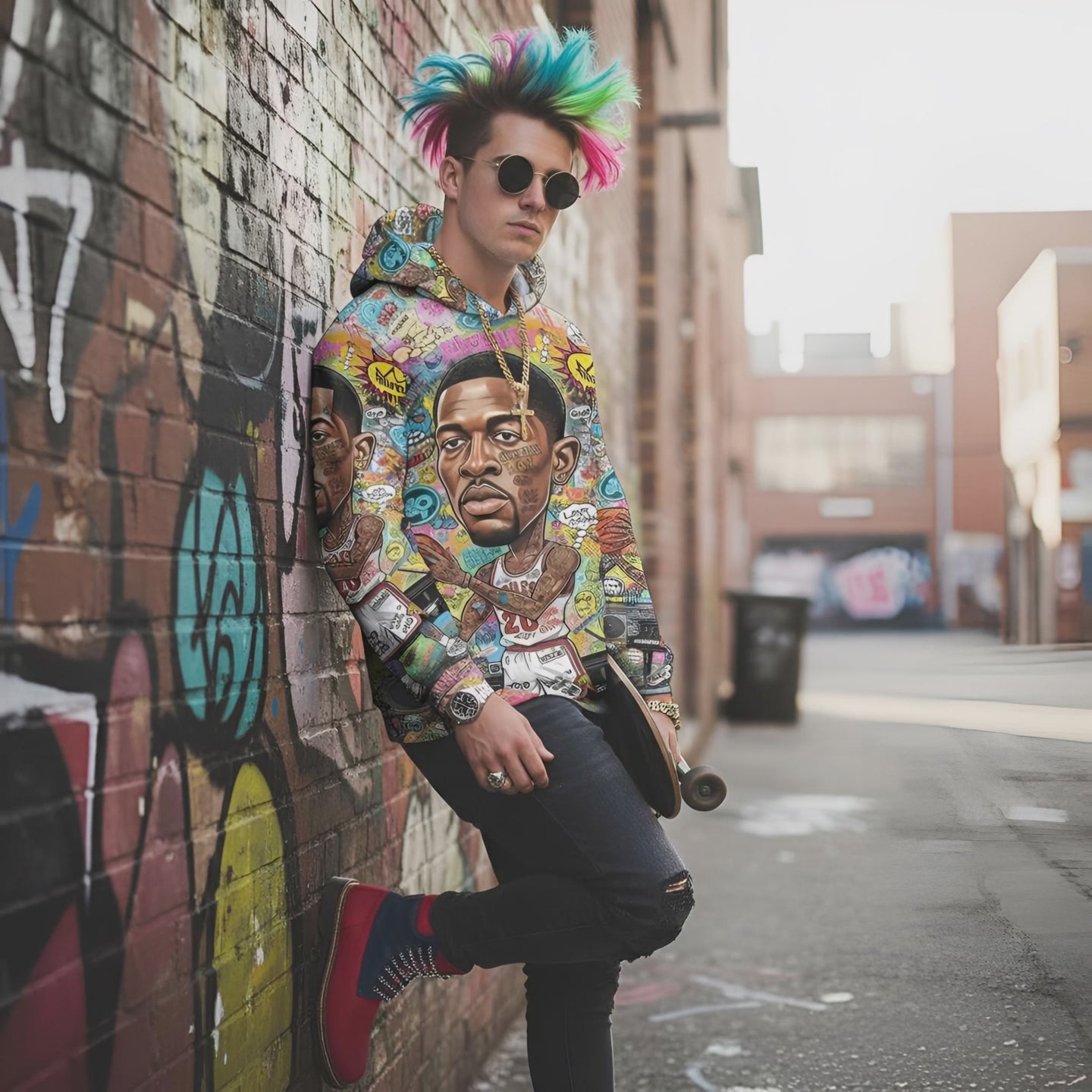 Rich and Rich Multicolor Basketball Man Caricature Men's Hoodie