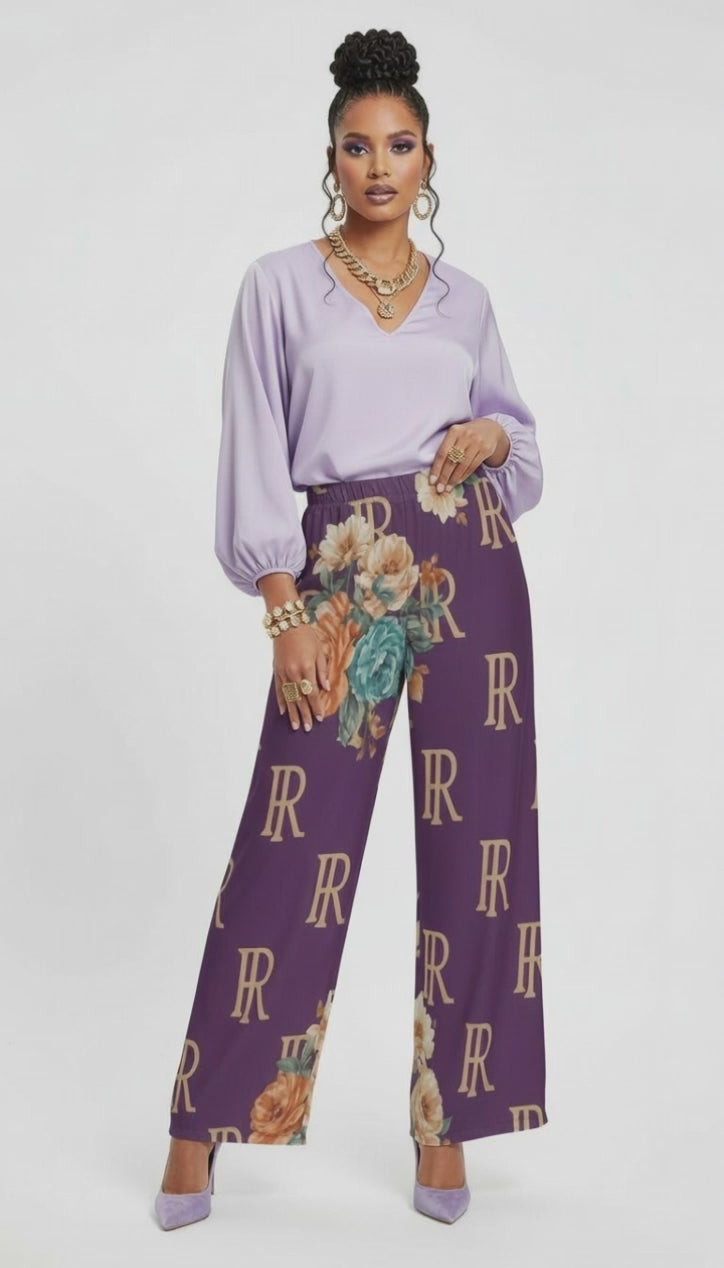 Rich and Rich Women's Purple Designer Wide Leg Pants