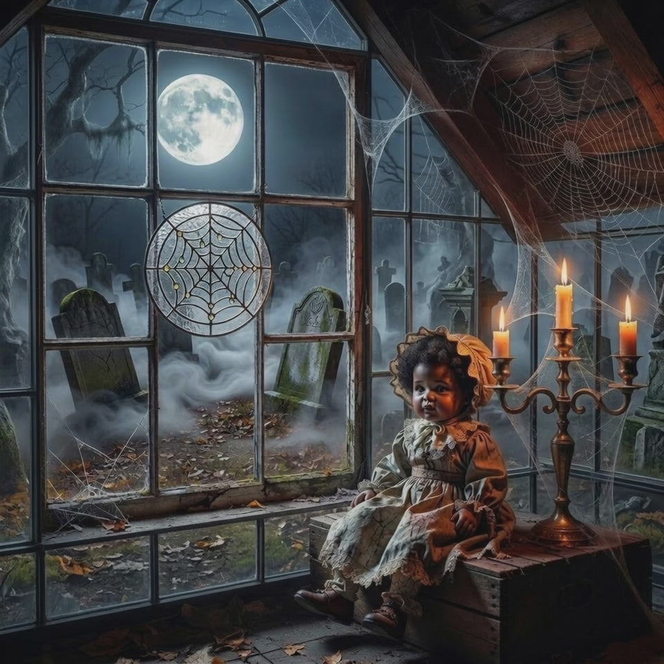 Rich and Rich Assembled Round Acrylic Haunted Graveyard Jigsaw Puzzle