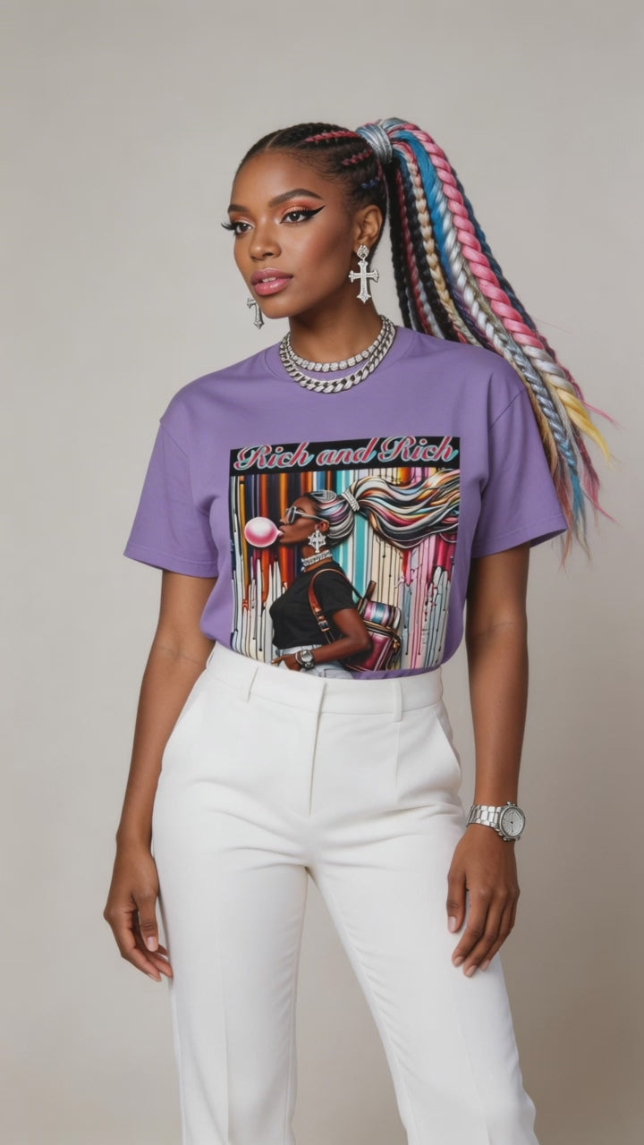 Graphic T-Shirt — "Rich and Rich" Colorful Bubblegum Street Art Tee