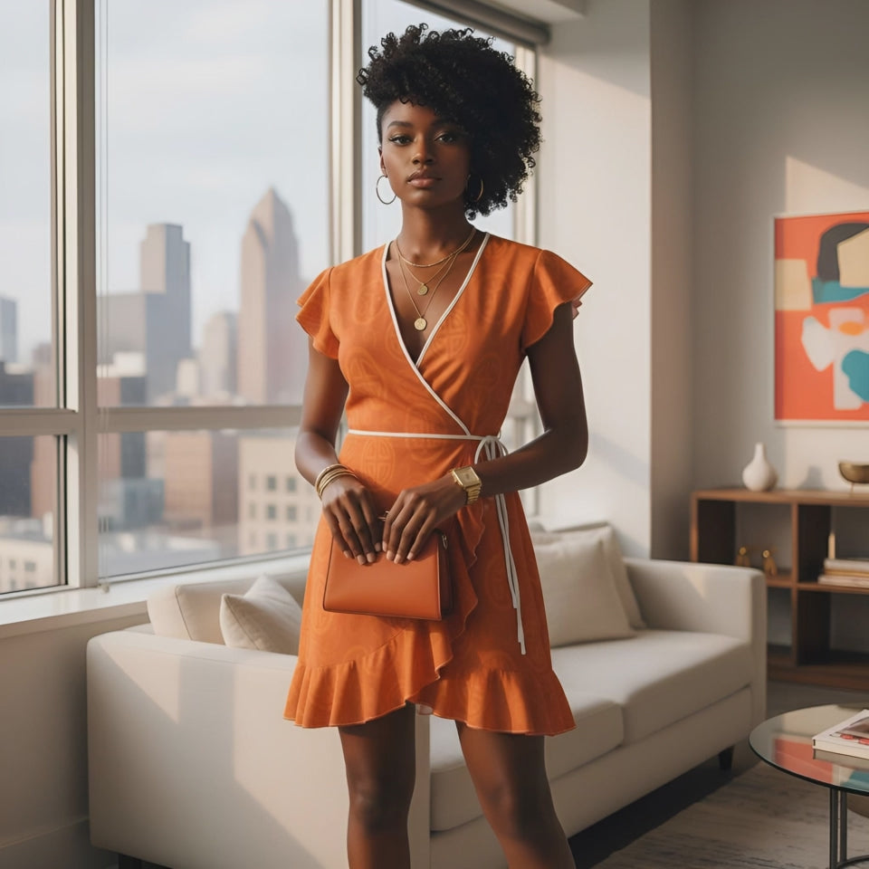 Rich and Rich Orange Feng Shui Women's Tea Dress