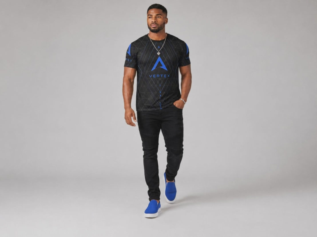 Rich and Rich Men’s Black Vertex T-Shirt | All-Over Print Mesh Graphic Tee