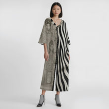 Load and play video in Gallery viewer, Rich and Rich Black and Beige Print Women&#39;s Off Shoulder Long Sleeve Dress
