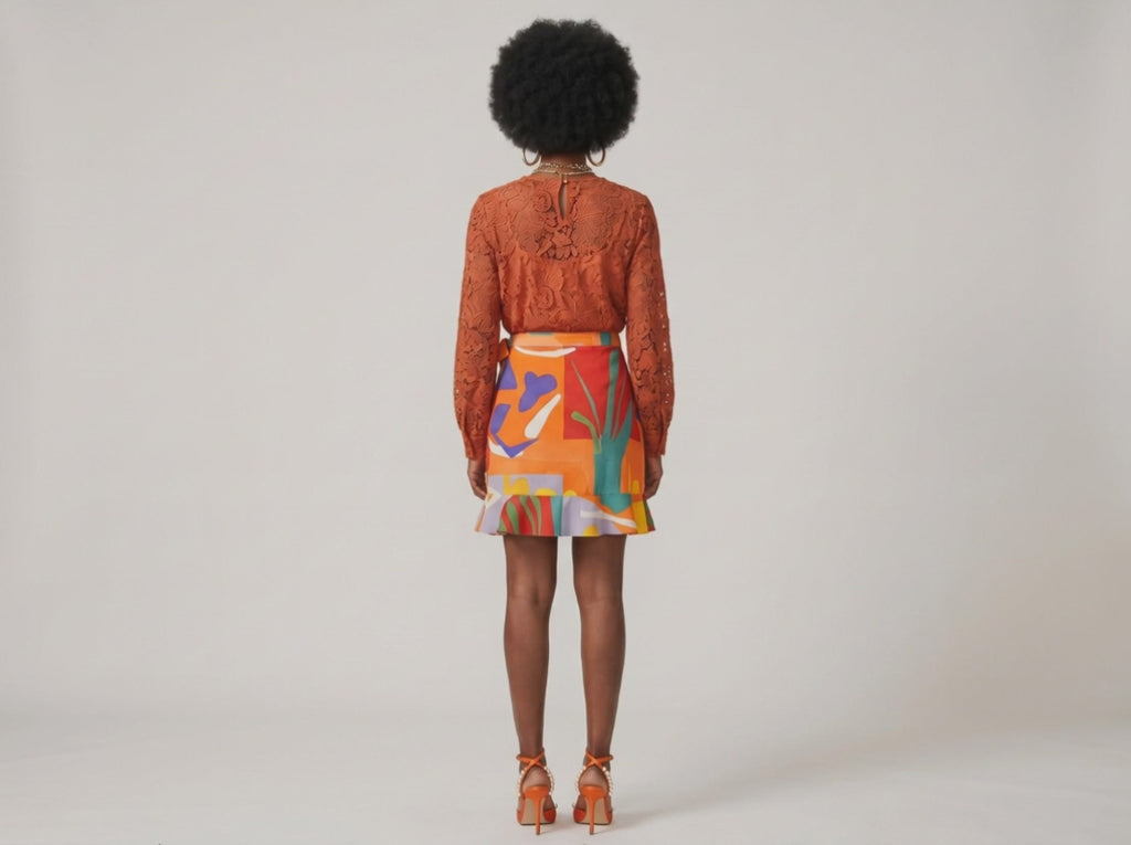 Rich and Rich Orange Abstract Designer Flounce Skirt