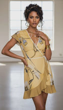 Load and play video in Gallery viewer, Rich and Rich  Women's Pale Yellow Tea Dress | Women’s Designer Sleeveless Wrap Mini Dress
