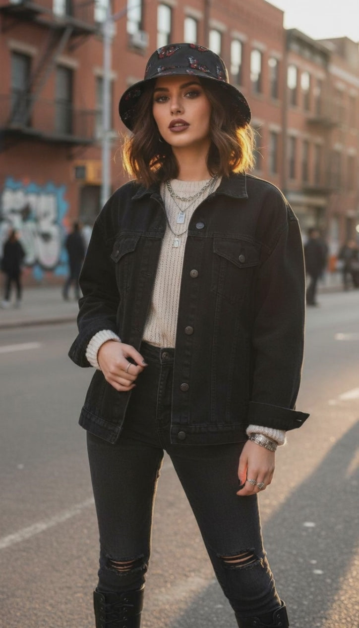 Rich and Rich Black  Beautiful Artistic Women's Butterfly Bucket Hat