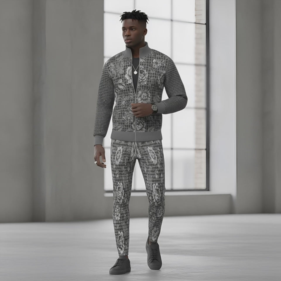Rich and Rich Men's Gray Floral Tracksuit Trousers