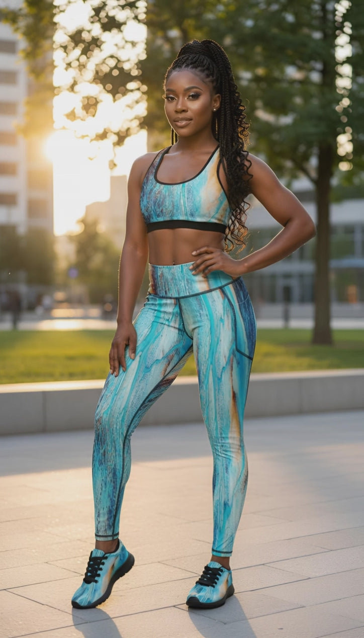 Rich and Rich Turquoise Yoga Leggings Set For Women