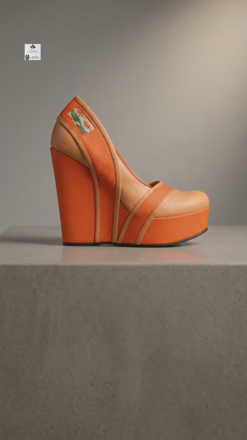 Escarpins compensés italiens en cuir orange Rich and Rich BeigeEssence pour femme | Compensées de créateur de 12,7 cm