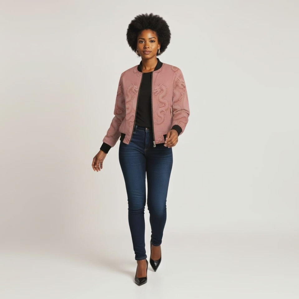 Rich and Rich Pink Dragon Reversible Bomber Jacket for Women