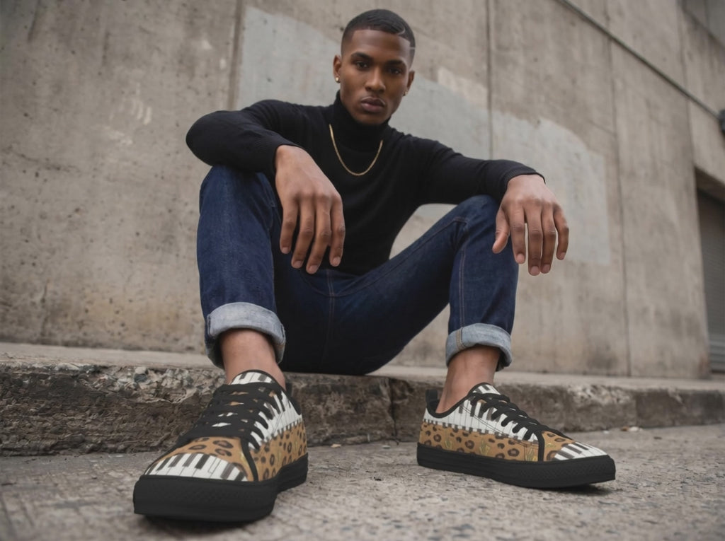 Rich and Rich Men's Brown Animal Piano Saxophone Canvas Low Top Sneaker