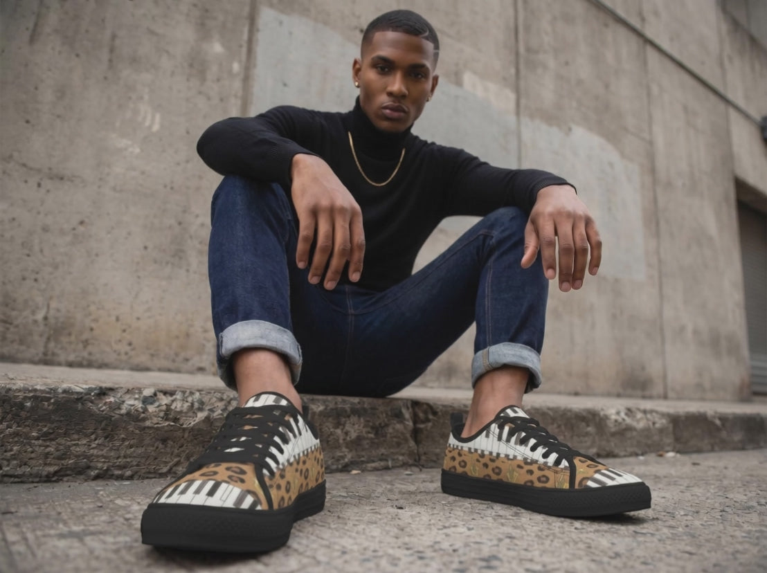 Rich and Rich Men's Brown Animal Piano Saxophone Canvas Low Top Sneaker