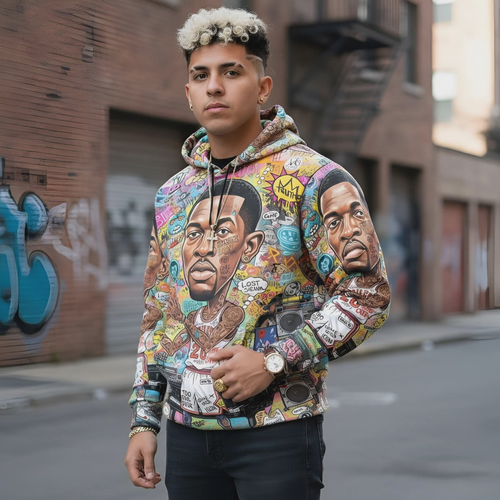 Rich and Rich Multicolor Basketball Man Caricature Men's Hoodie