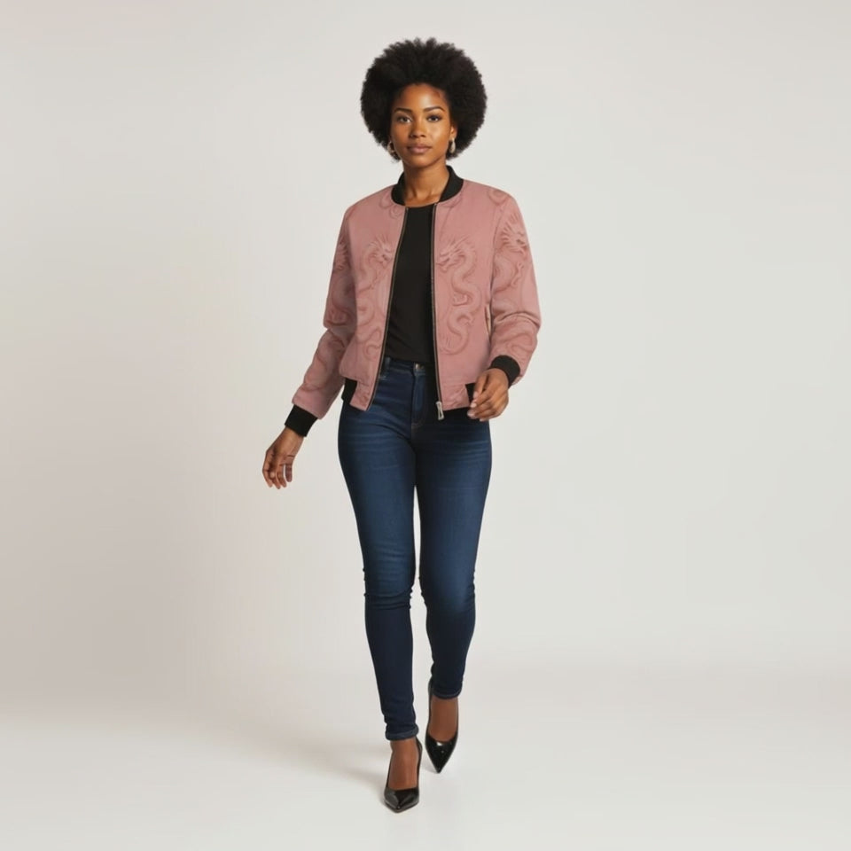 Rich and Rich Pink Dragon Reversible Bomber Jacket for Women