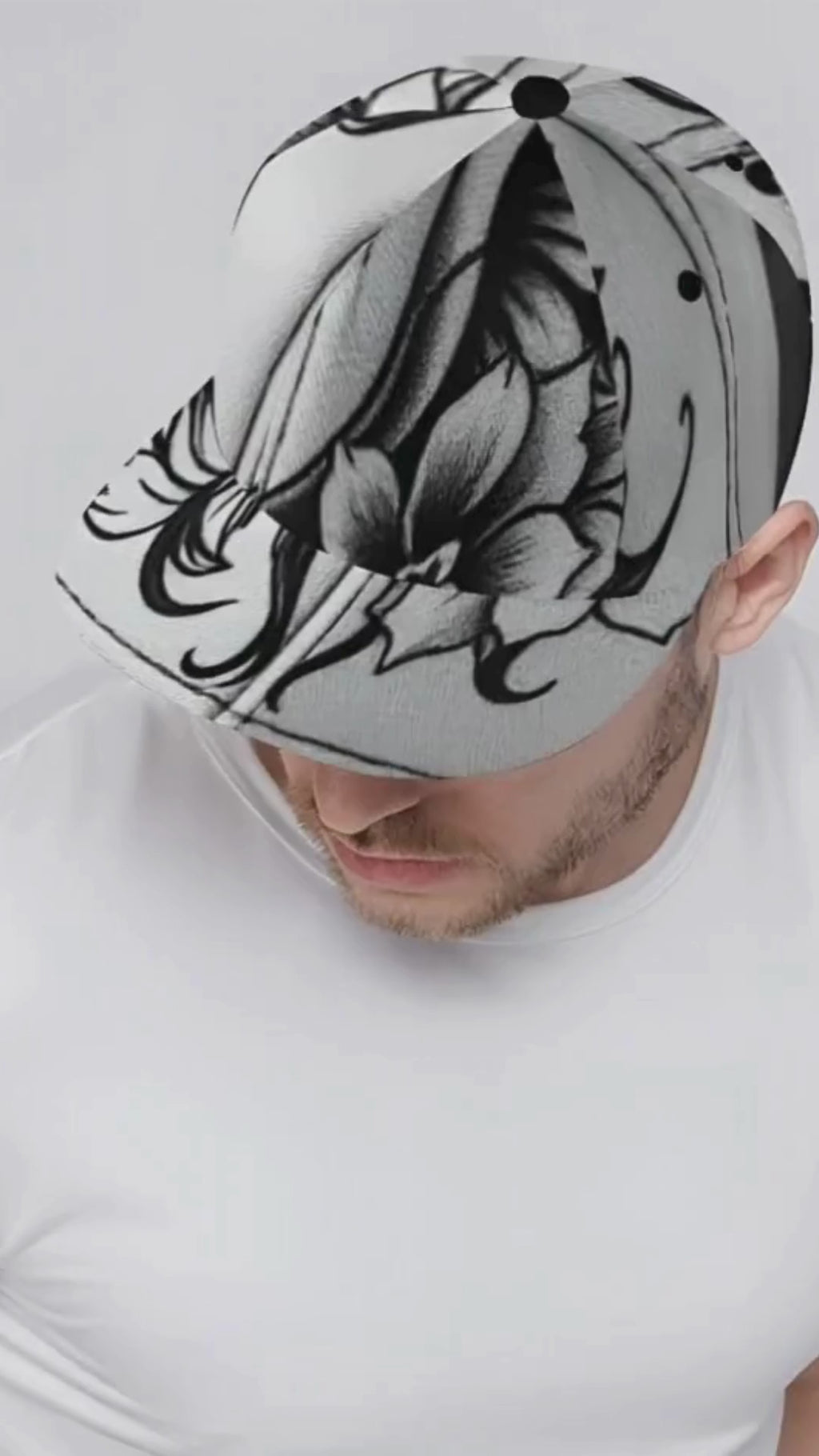 Rich and Rich Men's White Abstract Snapback Hat