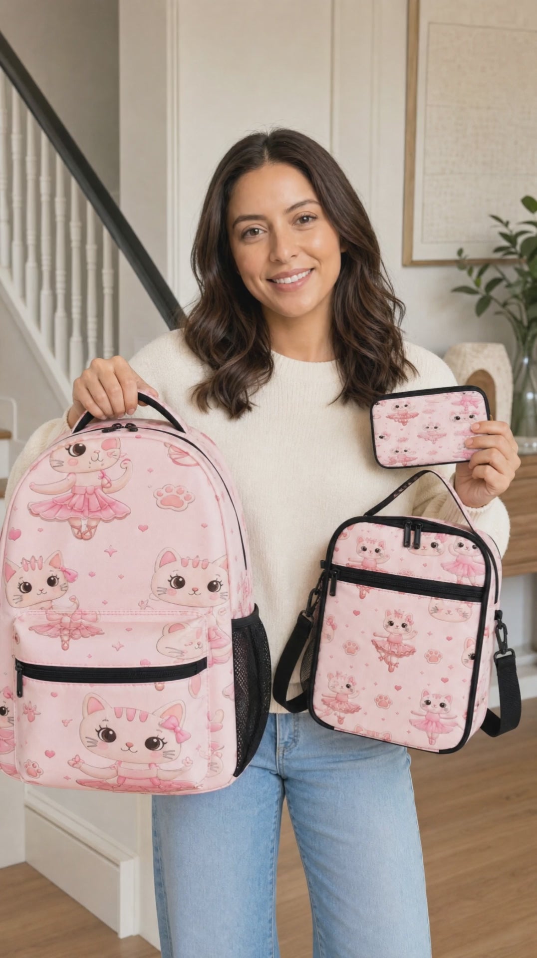 Rich and Rich Sport Utility Girls Ballerina Cats Pink Three Piece Combination Backpack Set