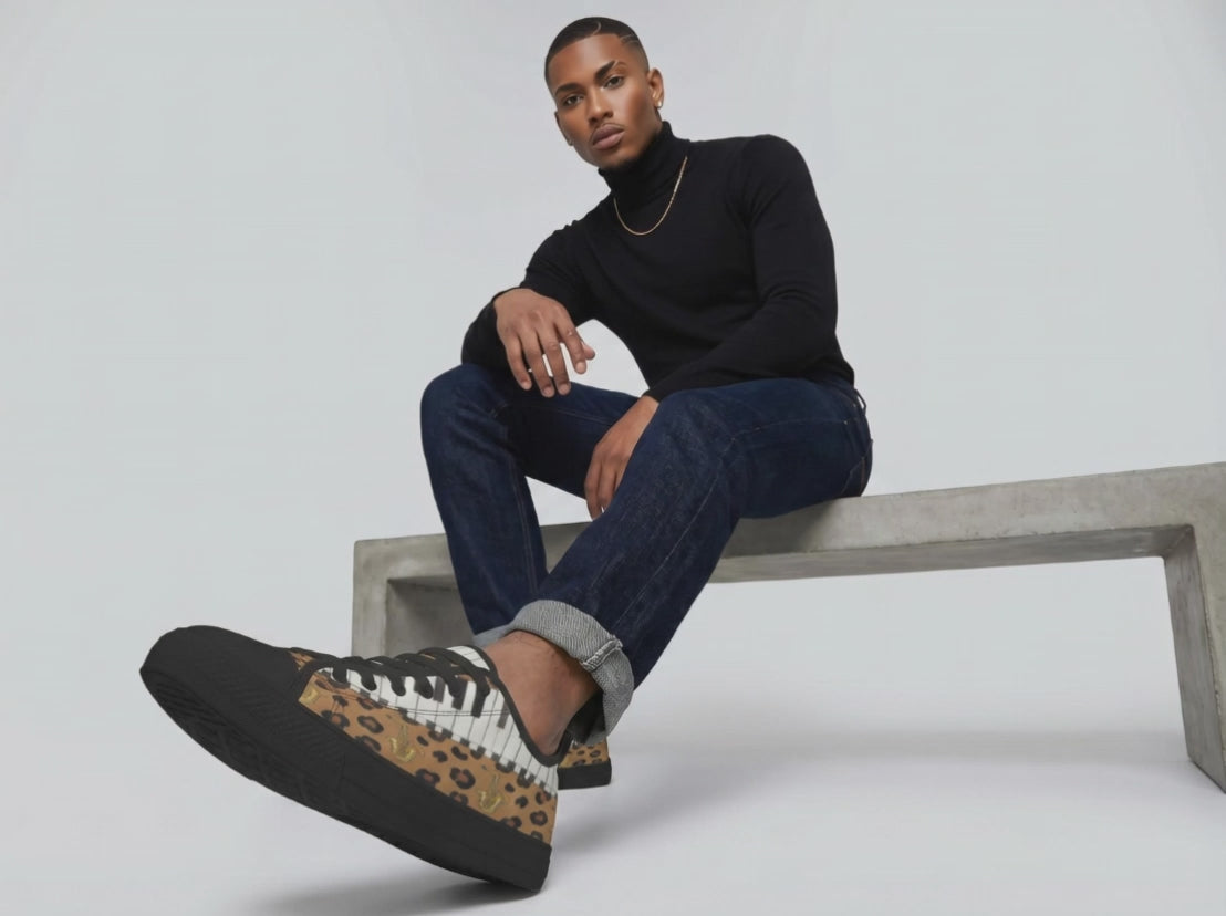 Rich and Rich Men's Brown Animal Piano Saxophone Canvas Low Top Sneaker