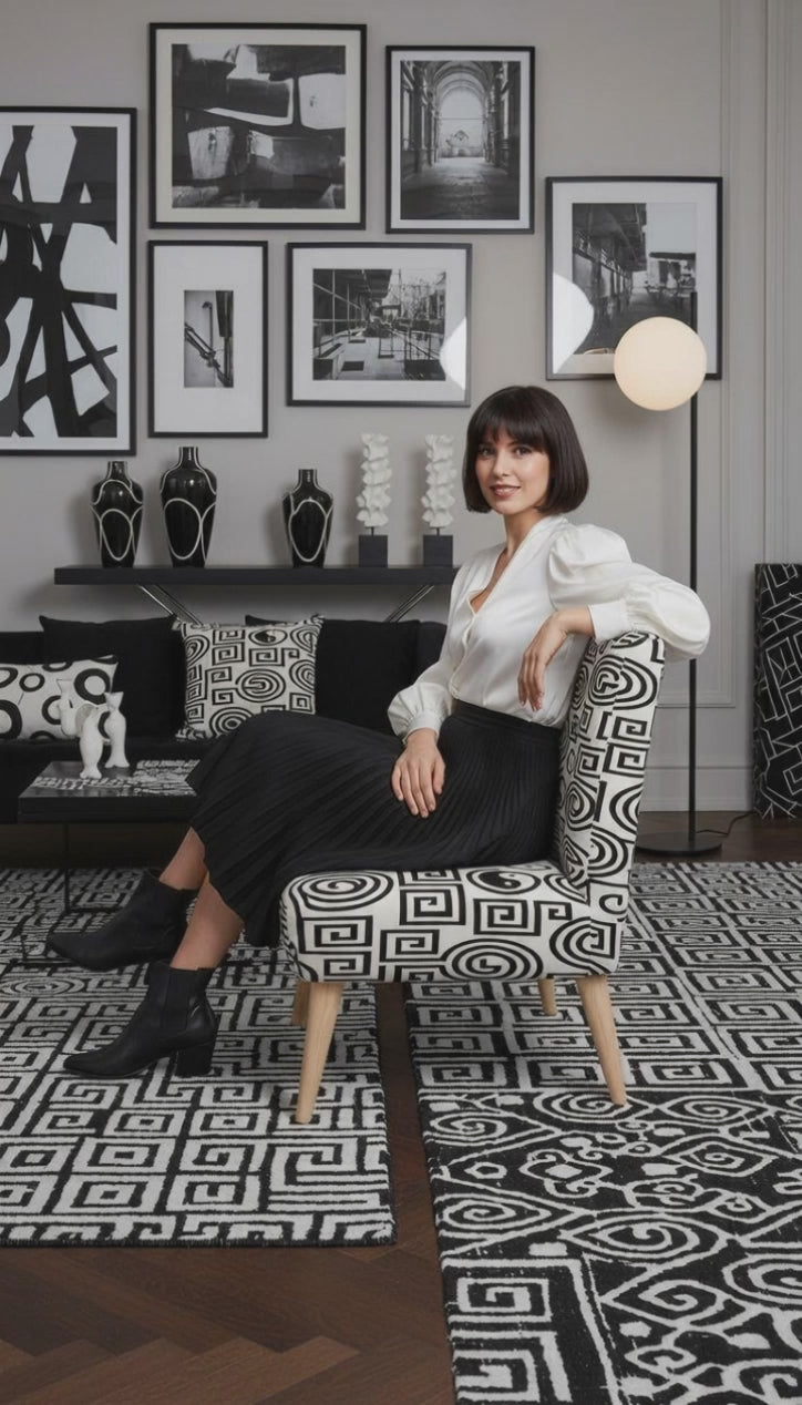 Rich and Rich White Black Feng Shui Occasional Chair