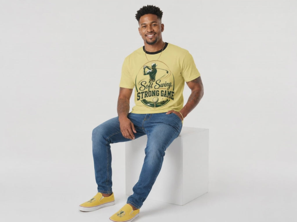 Rich and Rich Men’s Yellow Golfing T-Shirt | Breathable All-Over Print Mesh Golf Tee for Men