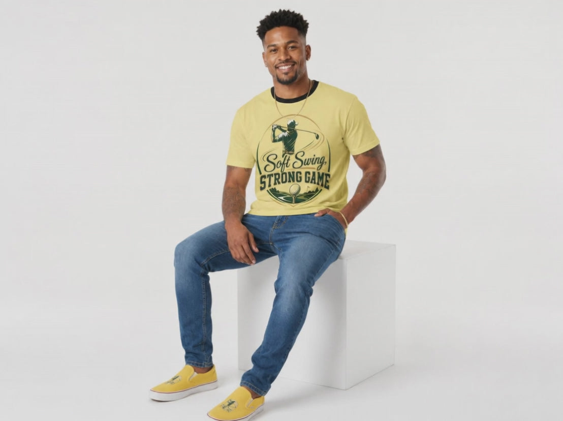 Rich and Rich Men’s Yellow Golfing T-Shirt | Breathable All-Over Print Mesh Golf Tee for Men