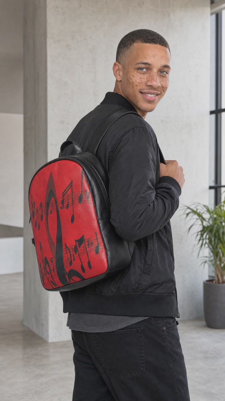 Rich and Rich Musical Notes Red Colville Leather Backpack