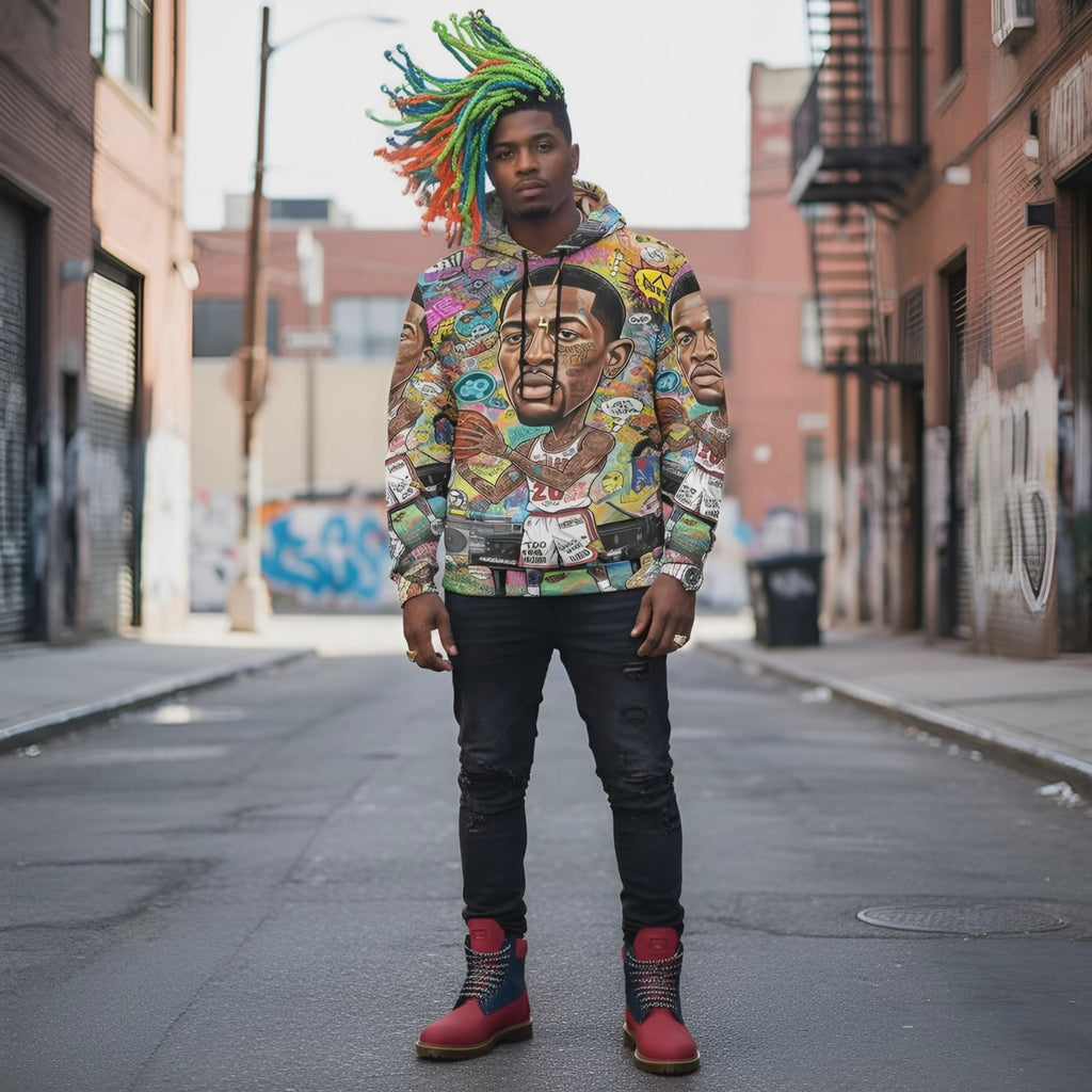 Rich and Rich Multicolor Basketball Man Caricature Men's Hoodie