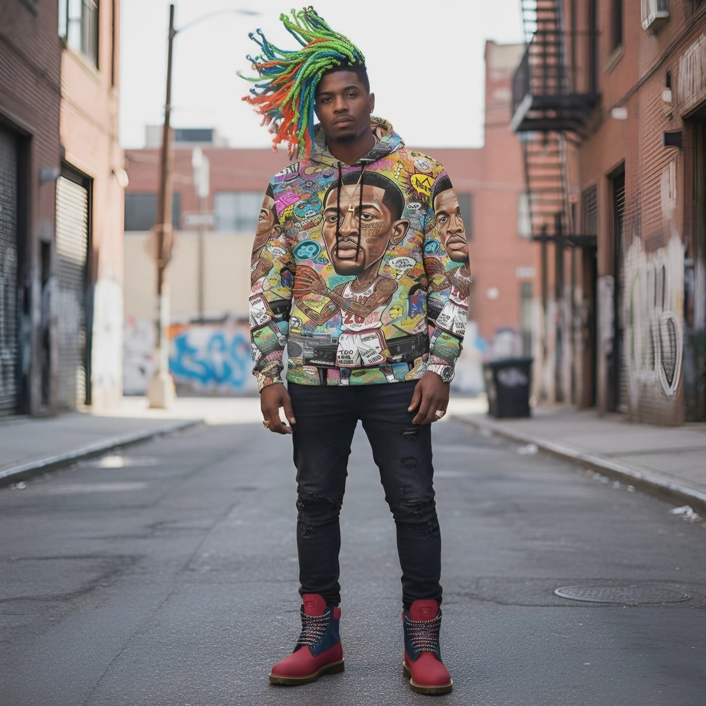 Rich and Rich Multicolor Basketball Man Caricature Men's Hoodie